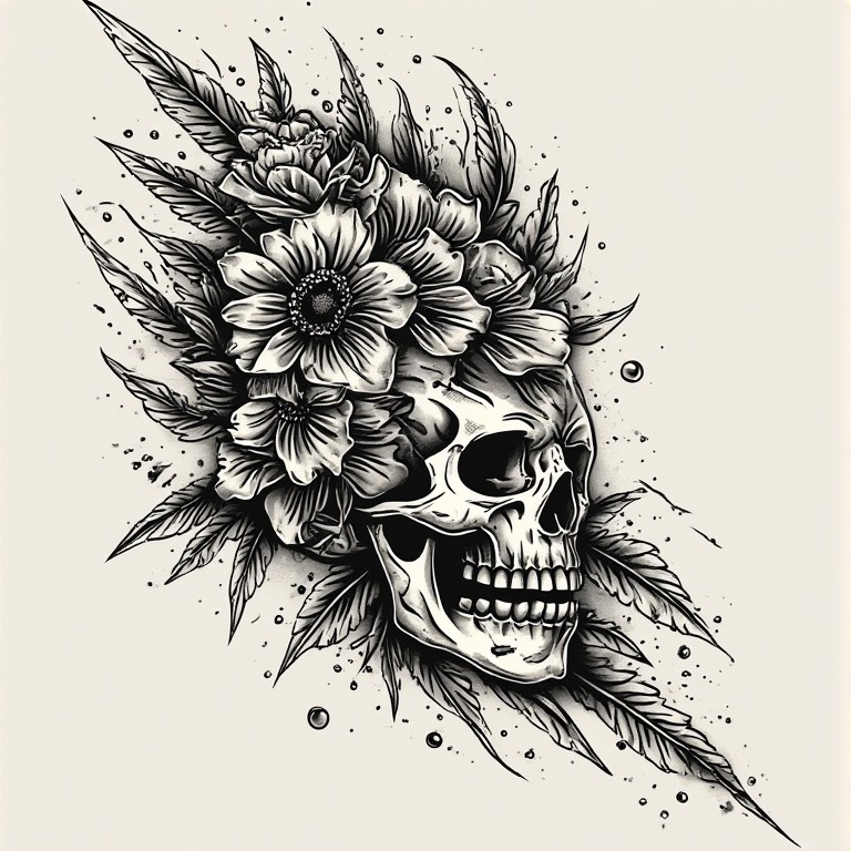 Tattoo flash: Skull flower head